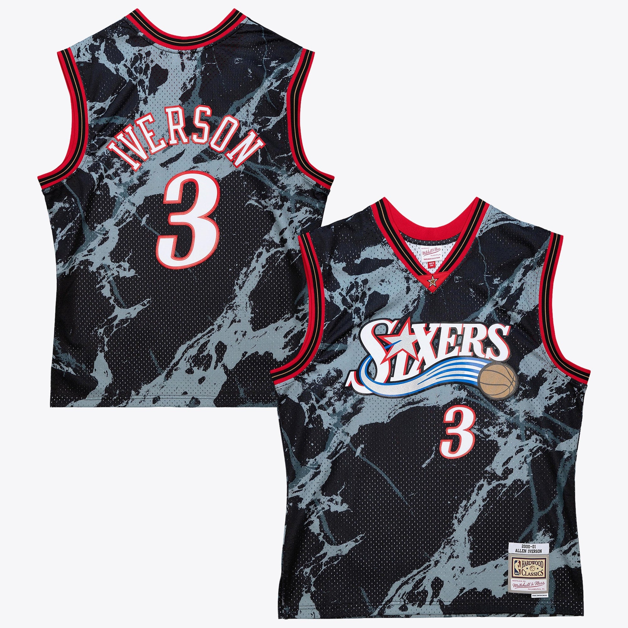 Philadelphia 76ers Mitchell & Ness Allen Iverson 2000 Team Marble Swingman Jersey - Black