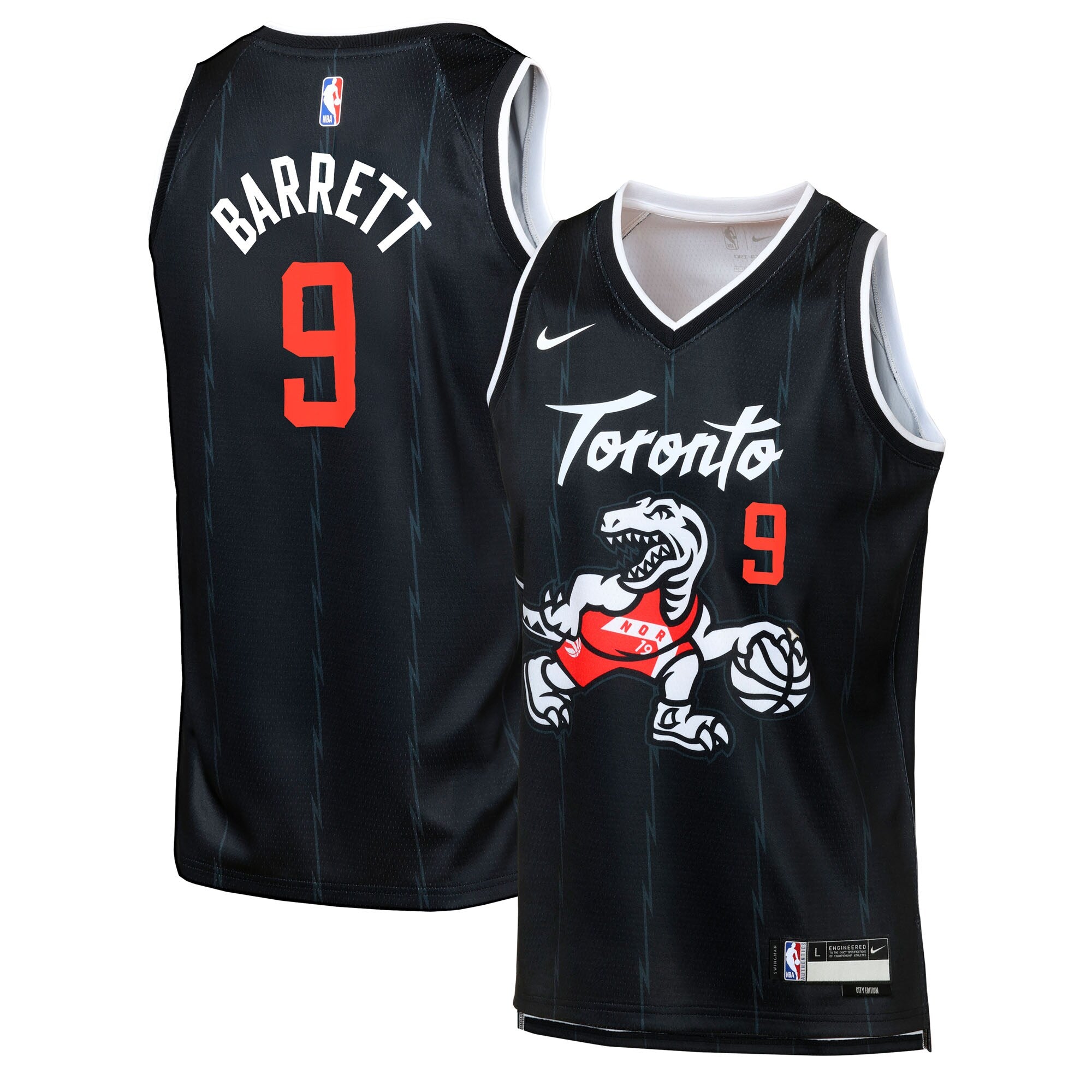 Toronto Raptors Nike 2025/26 City Edition Swingman Jersey - Black - RJ Barrett - Youth
