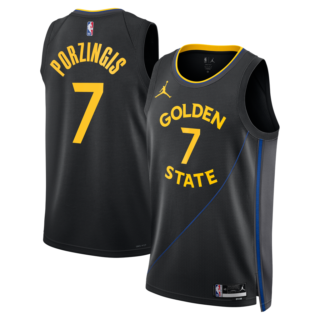 Golden State Warriors Jordan Brand 2024/25 Statement Edition Swingman Jersey - Black - Kristaps Porziņģis - Unisex