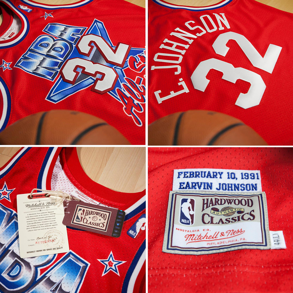 NBA All-Star West Magic Johnson 1991 Authentic Jersey by Mitchell & Ness - Scarlett - Mens