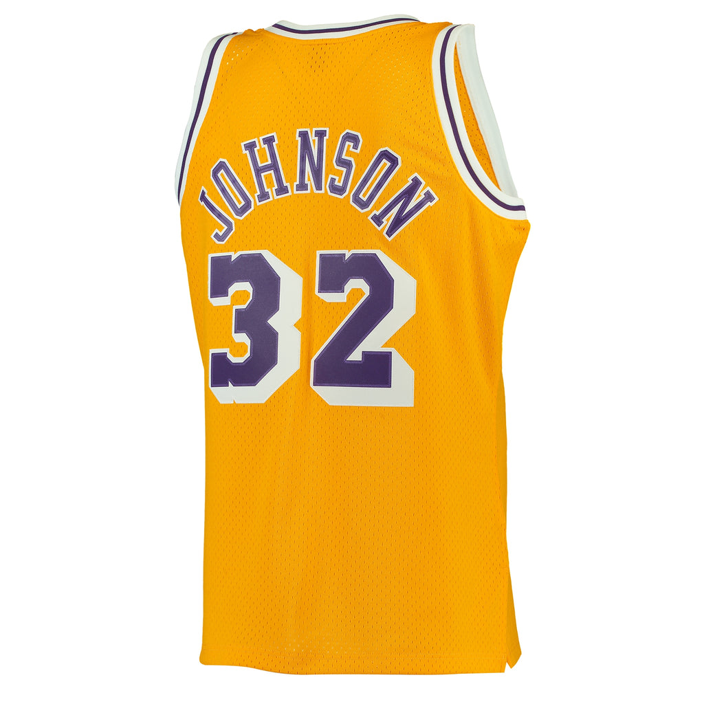 Men's Mitchell & Ness Magic Johnson Gold Los Angeles Lakers 1984-85 Hardwood Classics Swingman Jersey