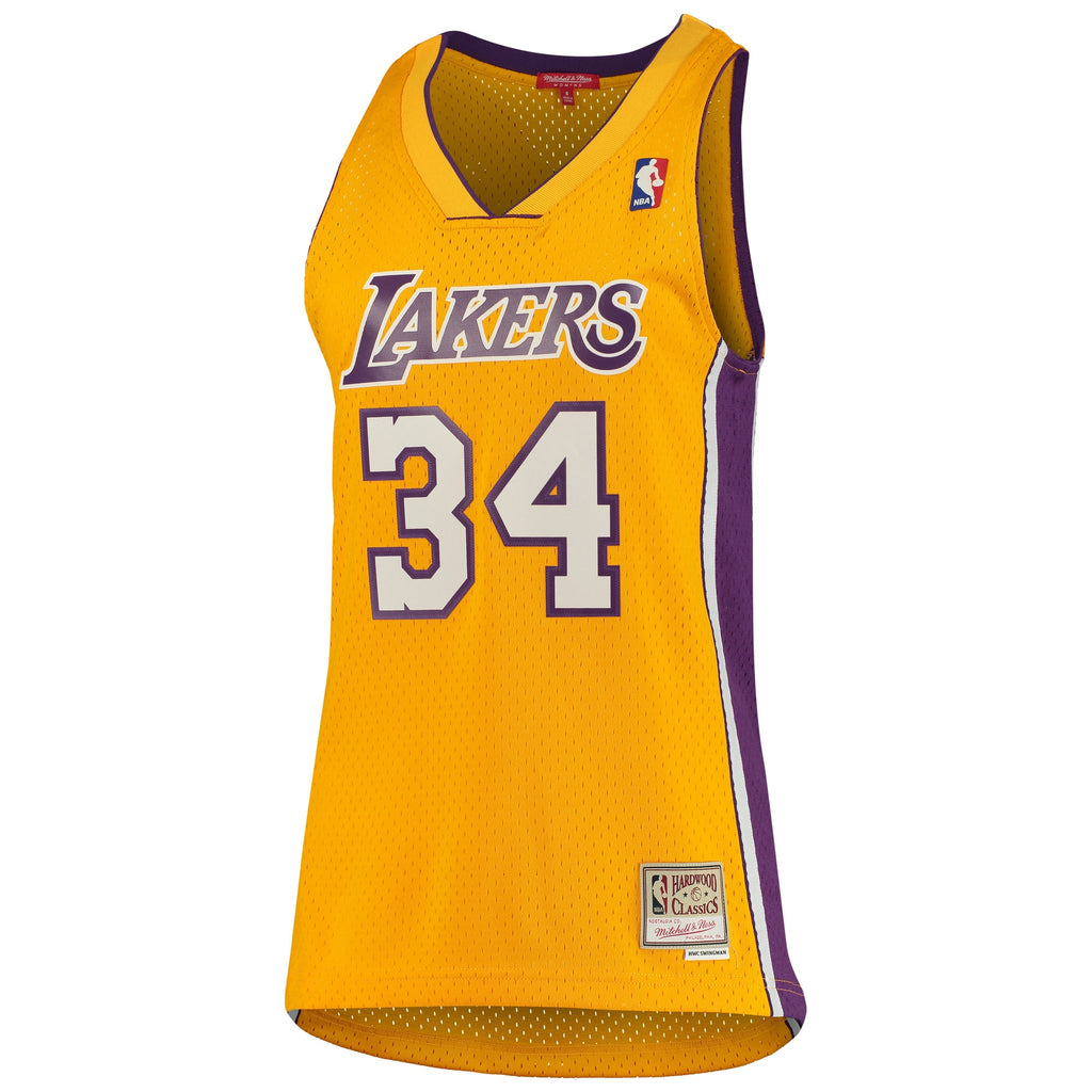 Women's Mitchell & Ness Shaquille O'Neal Gold Los Angeles Lakers 1999-00 Hardwood Classics Swingman Jersey