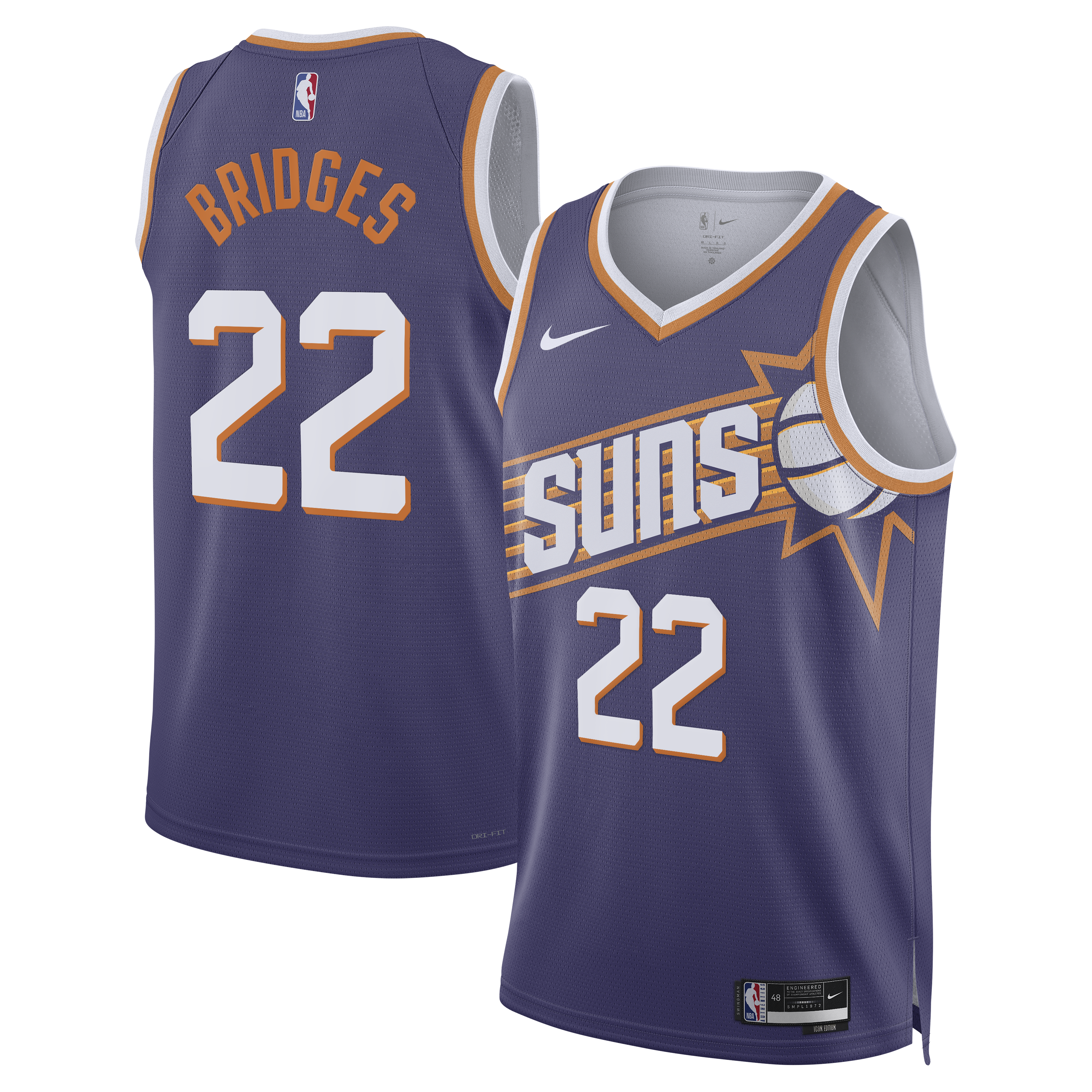 Phoenix Suns Nike Icon Edition Swingman Jersey - Purple - Miles Bridges - Unisex