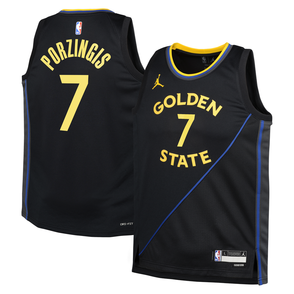 Golden State Warriors Jordan Brand Statement Edition Swingman Jersey - Black - Kristaps Porziņģis - Youth