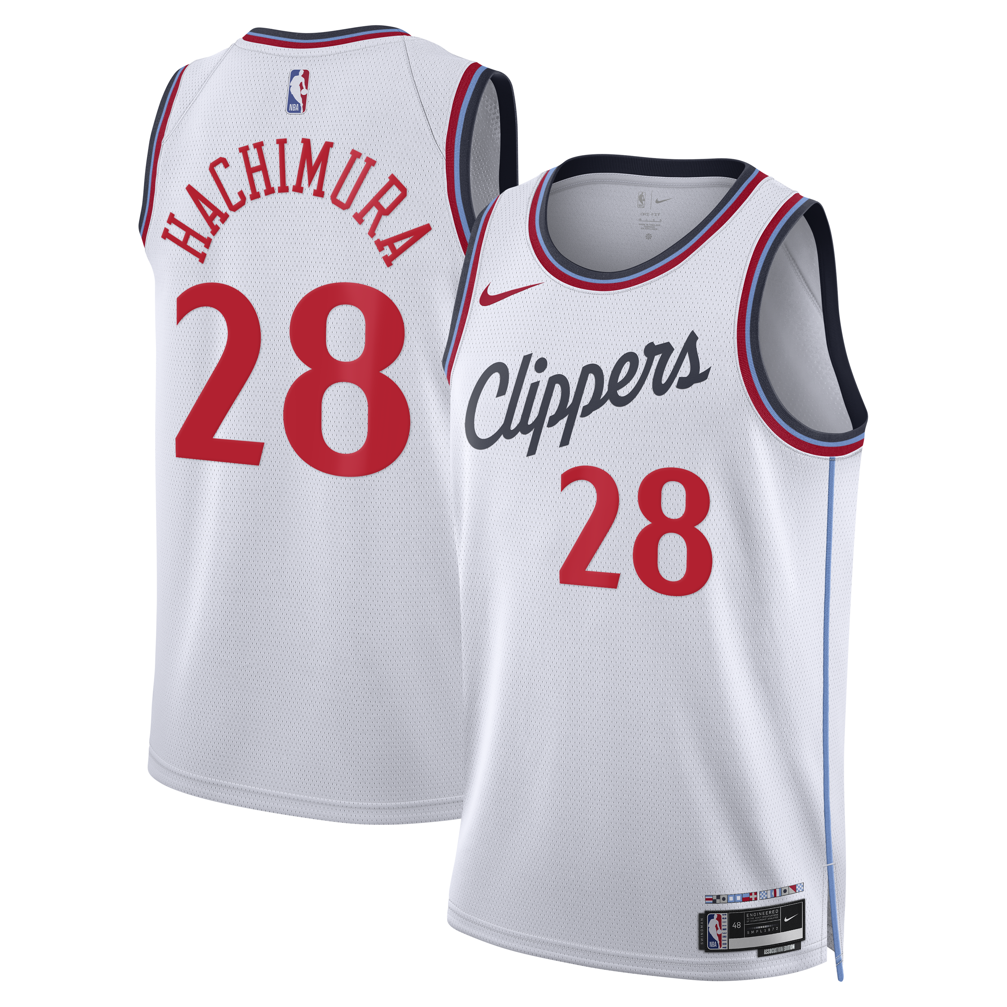 Los Angeles Clippers Nike Replica Association Edition Swingman Jersey - White - Rui Hachimura - Unisex