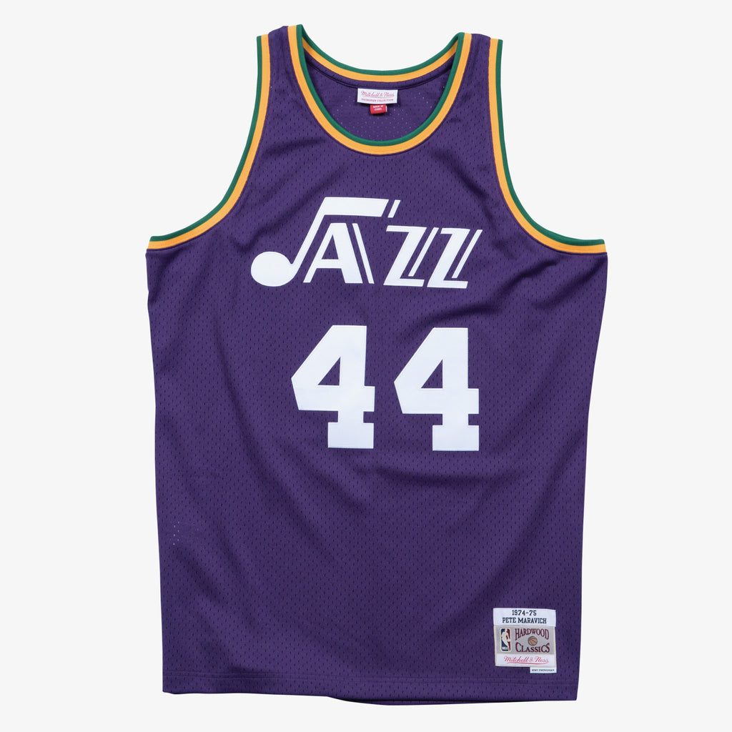 New Orleans Jazz Mitchell & Ness Pete Maravich 1974 Swingman Road Authentic Jersey - Purple