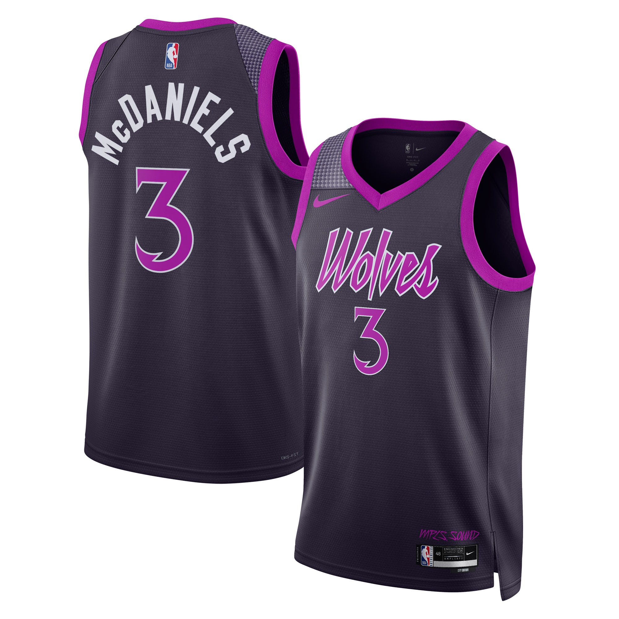 Minnesota Timberwolves Nike 2025/26 City Edition Swingman Jersey - Black - Jaden McDaniels - Unisex