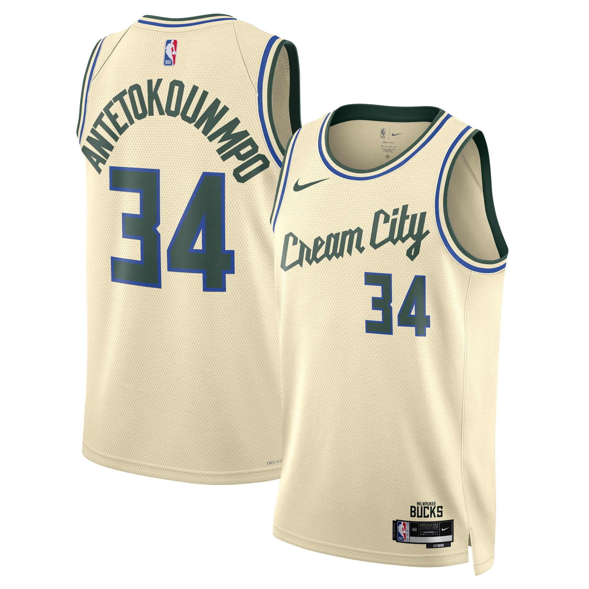Milwaukee Bucks Nike 2025/26 City Edition Swingman Jersey - Cream - Giannis Antetokounmpo - Unisex