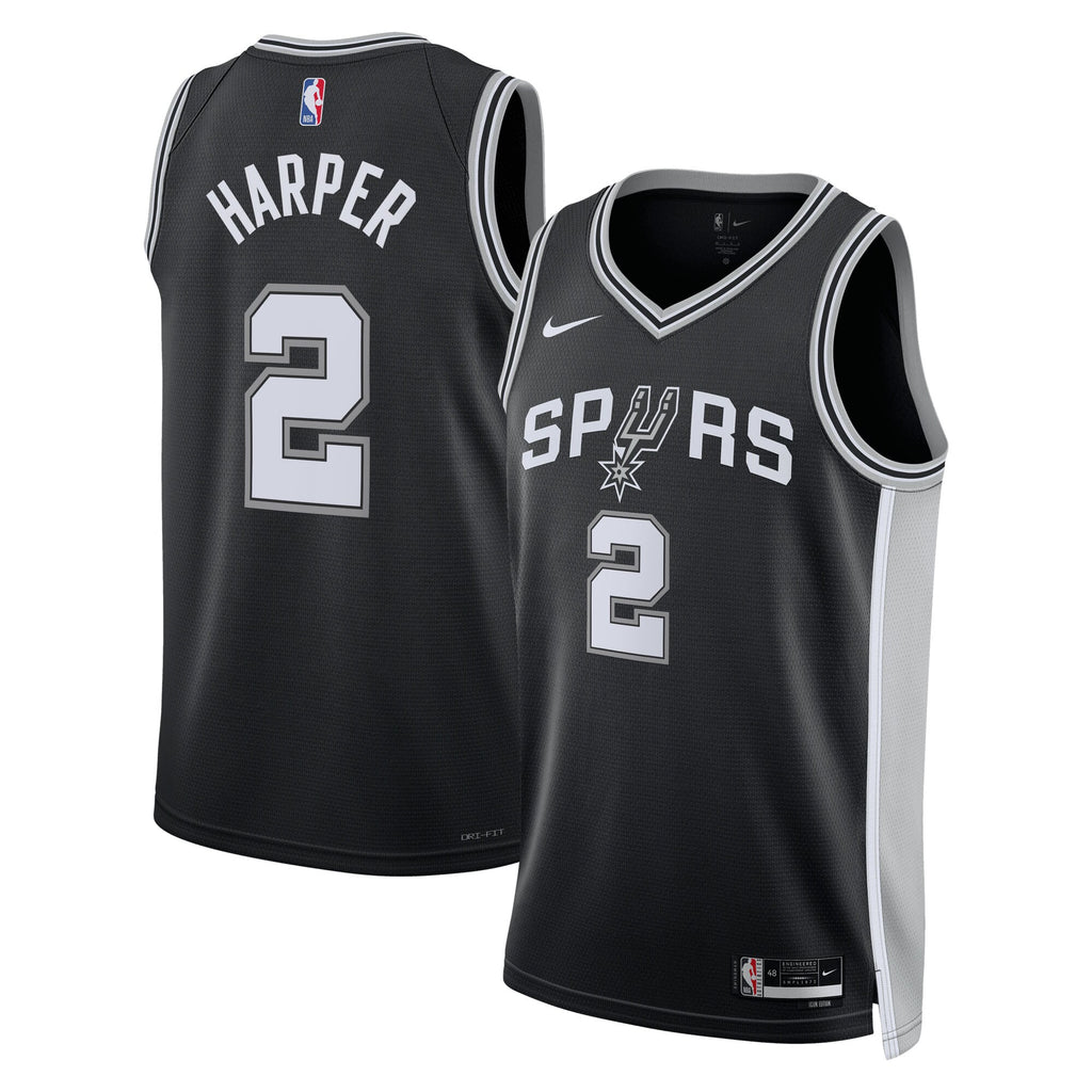 San Antonio Spurs Nike Icon Edition Swingman Jersey NBA 2025 First Round Draft Pick - Black - Dylan Harper - Unisex