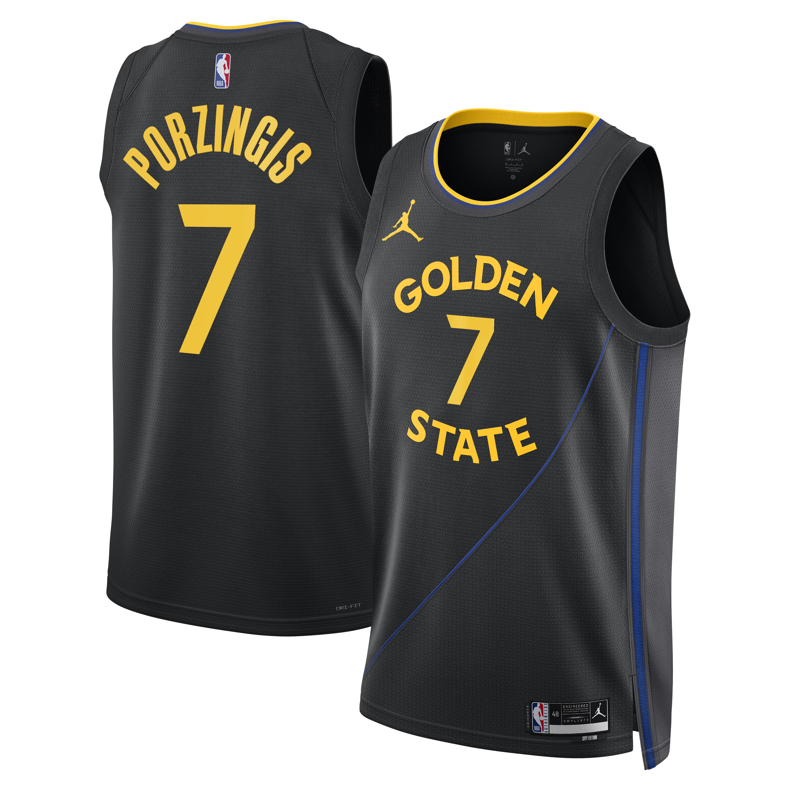 Golden State Warriors Jordan Brand 2024/25 Statement Edition Swingman Jersey - Black - Kristaps Porziņģis - Unisex