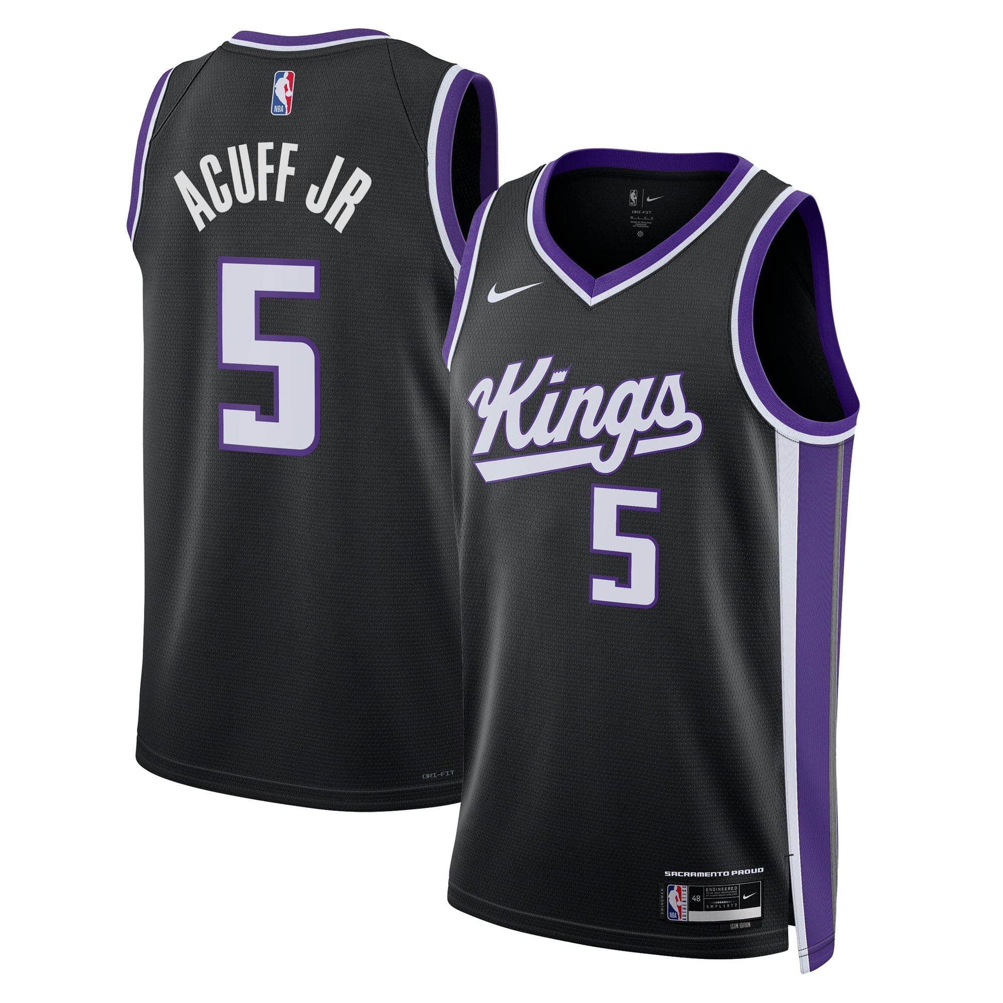 Sacramento Kings Nike Icon Swingman Jersey - Black - Darius Acuff Jr. - Unisex