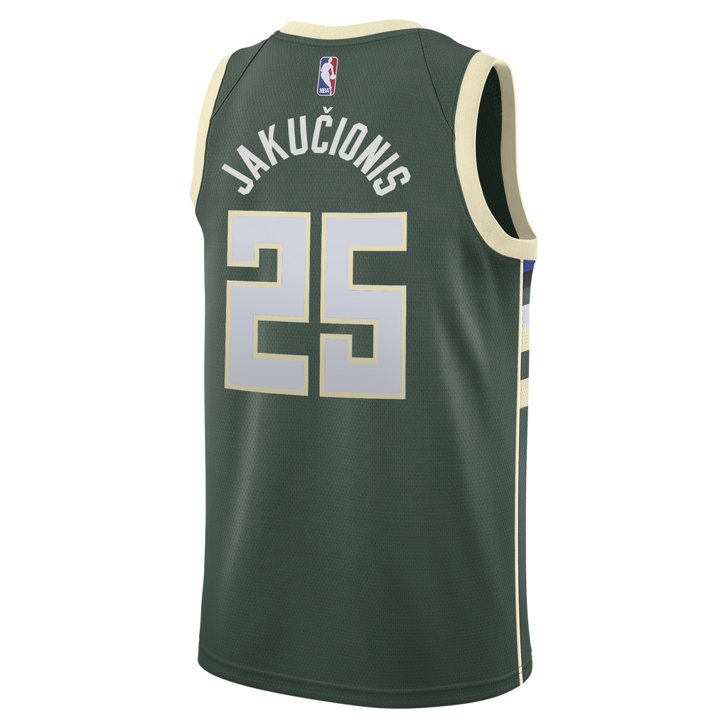 Milwaukee Bucks Nike Icon Edition Swingman Jersey - White - Kasparas Jakučionis - Youth