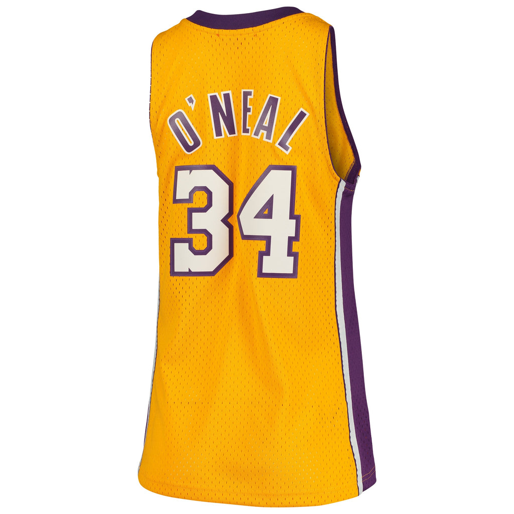 Women's Mitchell & Ness Shaquille O'Neal Gold Los Angeles Lakers 1999-00 Hardwood Classics Swingman Jersey