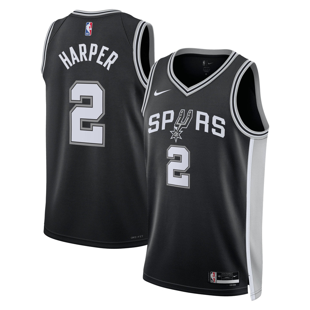 San Antonio Spurs Nike Icon Edition Swingman Jersey NBA 2025 First Round Draft Pick - Black - Dylan Harper - Unisex