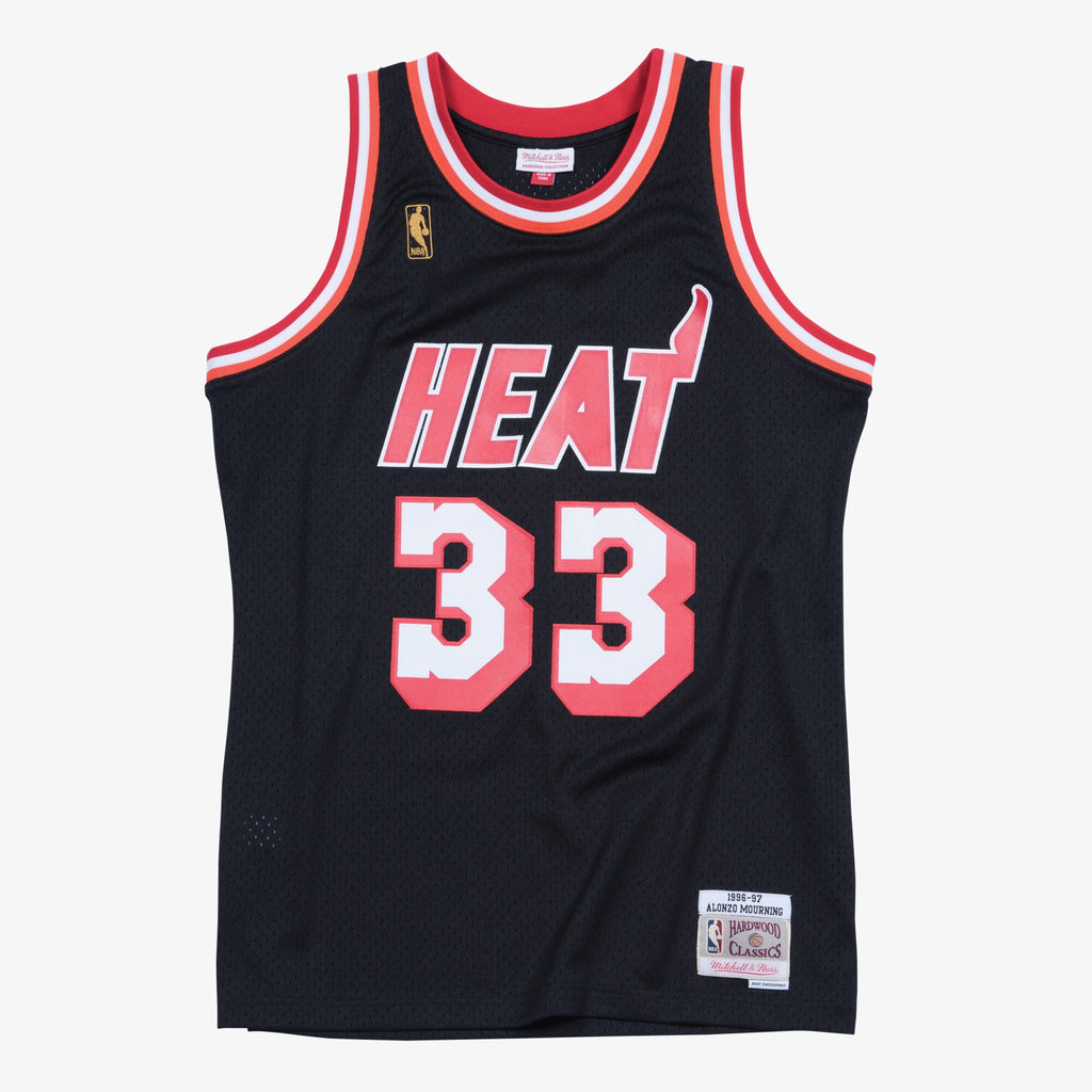 Men's Mitchell & Ness Alonzo Mourning Black Miami Heat Hardwood Classics Swingman Jersey